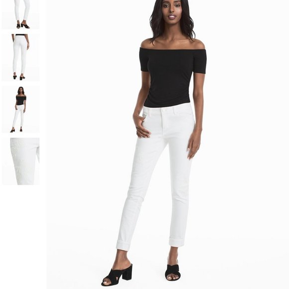 WHBM White Embroidered Skinny Crop Jeans - Picture 2 of 13